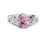 White gold Fancy Pink Oval Cut Diamond Solitaire Celtic Knot Ring with Four-Prong Setting_101