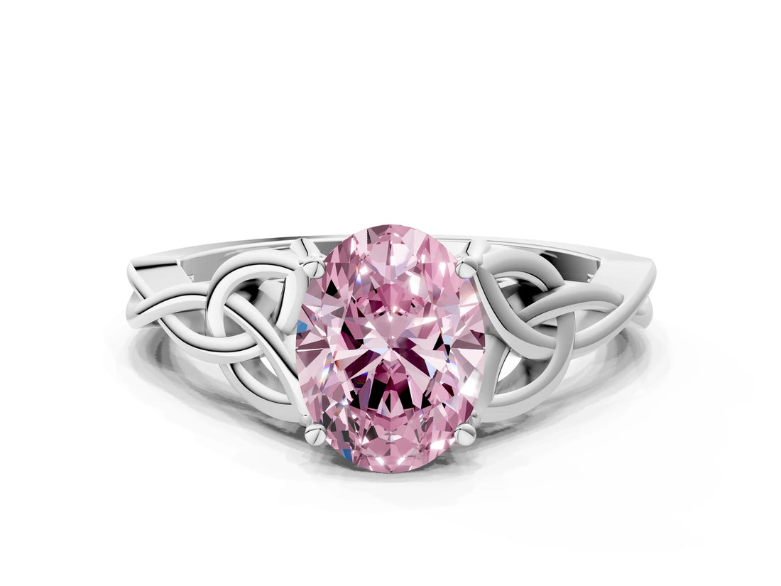 White gold Fancy Pink Oval Cut Diamond Solitaire Celtic Knot Ring with Four-Prong Setting_96