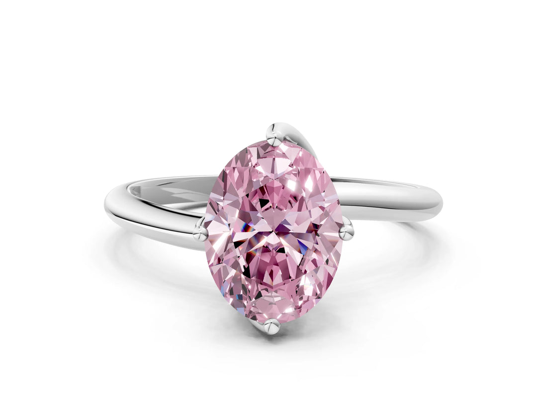 White gold Fancy Pink Oval Cut Diamond Solitaire Engagement Ring with Four-Prong Setting and Classic Band_20