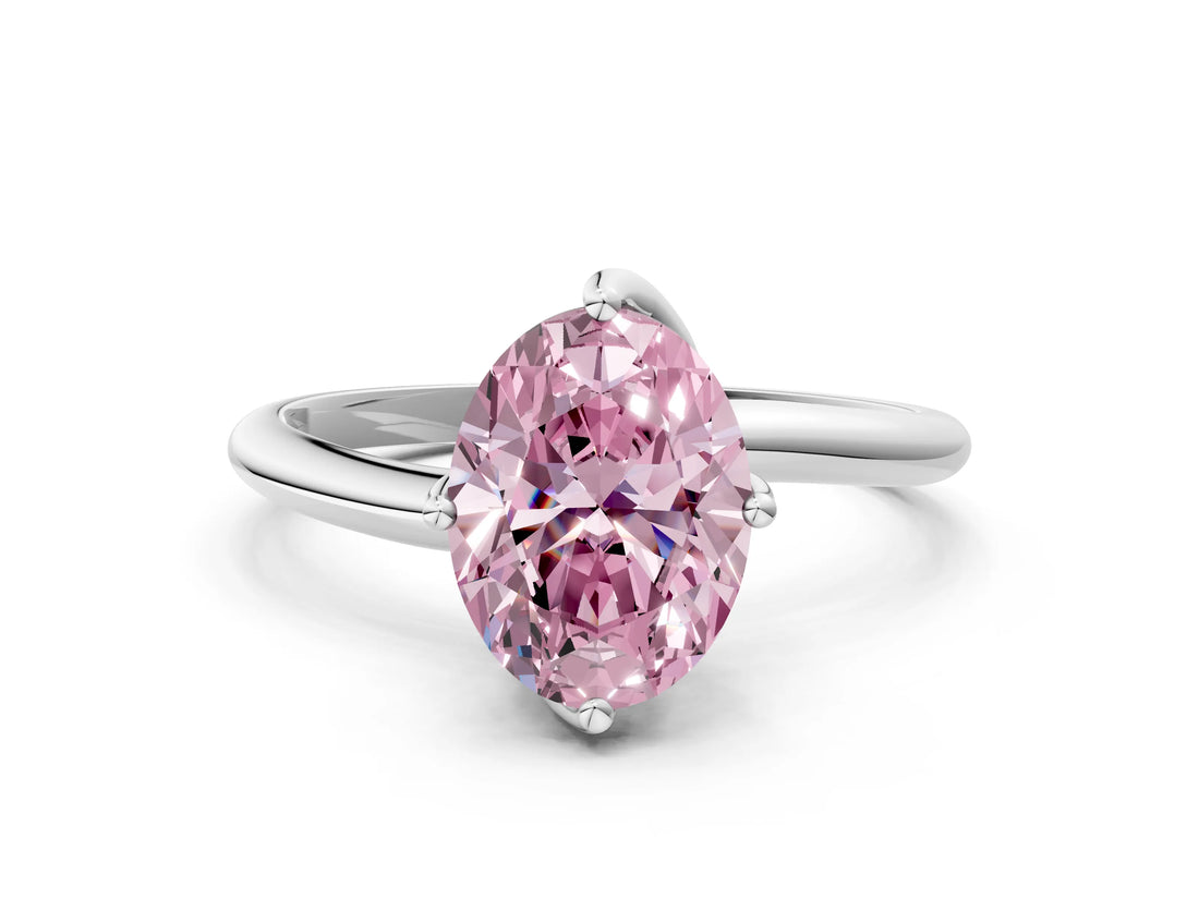 White gold Fancy Pink Oval Cut Diamond Solitaire Engagement Ring with Four-Prong Setting and Classic Band_44