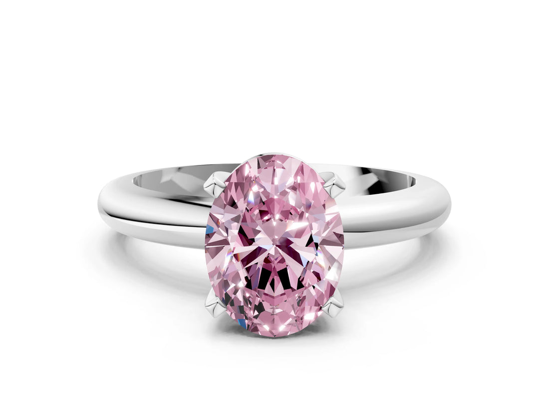 White gold Fancy Pink Oval Cut Diamond Solitaire Engagement Ring with Round Band and Four-Prong Setting_173