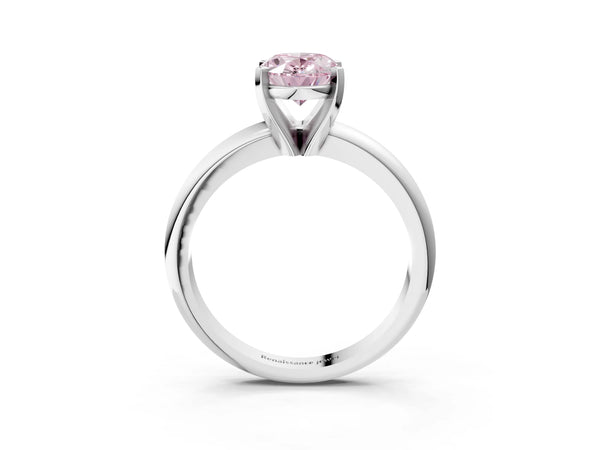 Platinum Fancy Pink Oval Cut Diamond Solitaire Engagement Ring with Round Band and Four-Prong Setting