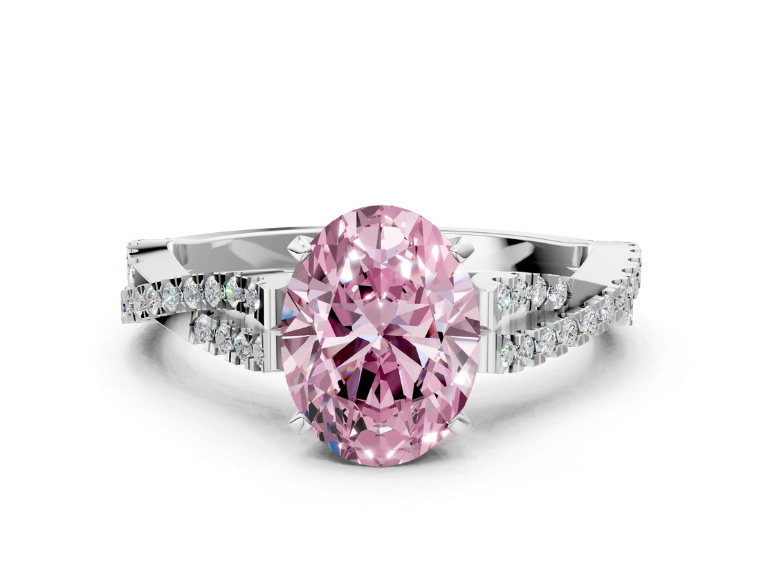 White gold Fancy Pink Oval Cut Diamond Solitaire Engagement Ring with Twisted Pavé Band and Four-Prong Setting_92