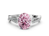 White gold Fancy Pink Oval Cut Diamond Solitaire Engagement Ring with Twisted Pavé Band and Four-Prong Setting_92