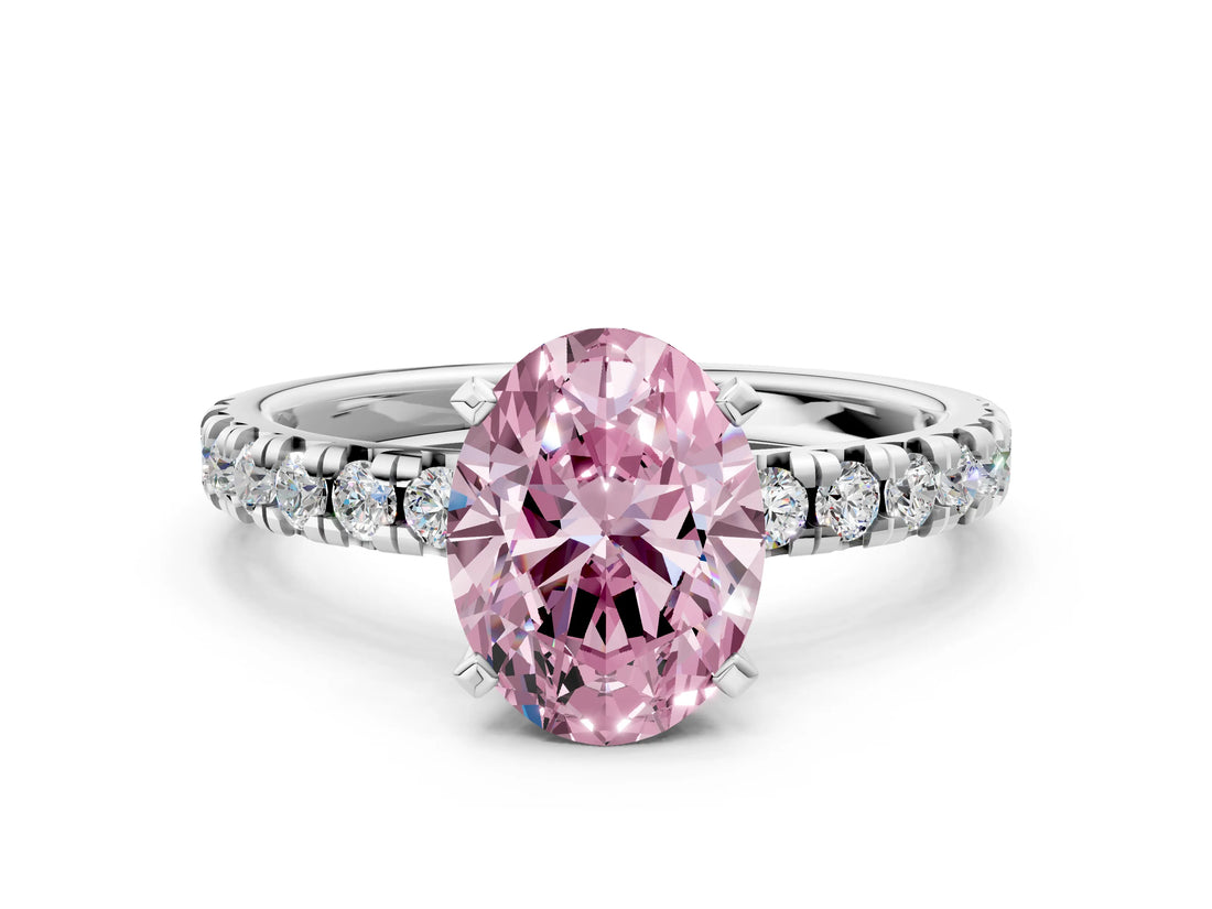 White gold Fancy Pink Oval Cut Diamond Solitaire Pavé Engagement Ring with Round Band and Prong Setting_49