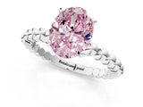 White gold Fancy Pink Oval Cut Diamond Solitaire Ring with Beaded Band and Prong Setting_409