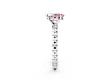 White gold Fancy Pink Oval Cut Diamond Solitaire Ring with Beaded Band and Prong Setting_412
