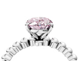 White gold Fancy Pink Oval Cut Diamond Solitaire Ring with Beaded Band and Prong Setting_412