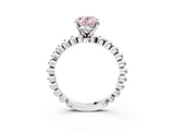 White gold Fancy Pink Oval Cut Diamond Solitaire Ring with Beaded Band and Prong Setting_413