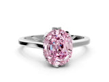 White gold Fancy Pink Oval Cut Diamond Solitaire Ring with Flower Prong Setting and Classic Band_12