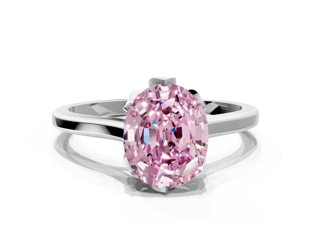 White gold Fancy Pink Oval Cut Diamond Solitaire Ring with Flower Prong Setting and Classic Band_60