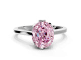 White gold Fancy Pink Oval Cut Diamond Solitaire Ring with Flower Prong Setting and Classic Band_68