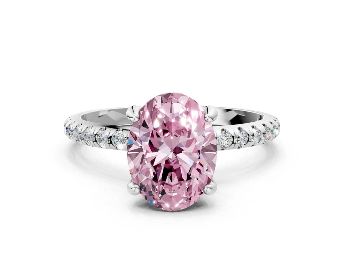 White gold Fancy Pink Oval Cut Diamond Solitaire Ring with Four-Prong Setting and Pavé Band_15