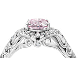 White gold Fancy Pink Oval Cut Diamond Solitaire Ring with Hidden Halo and Pavé Band_43