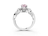 White gold Fancy Pink Oval Cut Diamond Solitaire Ring with Milgrain Pavé Band and Four-Prong Setting_228