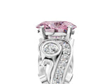 White gold Fancy Pink Oval Cut Diamond Solitaire Ring with Milgrain Pavé Band and Four-Prong Setting_230