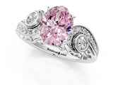 White gold Fancy Pink Oval Cut Diamond Solitaire Ring with Milgrain Pavé Band and Four-Prong Setting_238