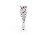 White gold Fancy Pink Oval Cut Diamond Solitaire Ring with Milgrain Pavé Band and Four-Prong Setting_239