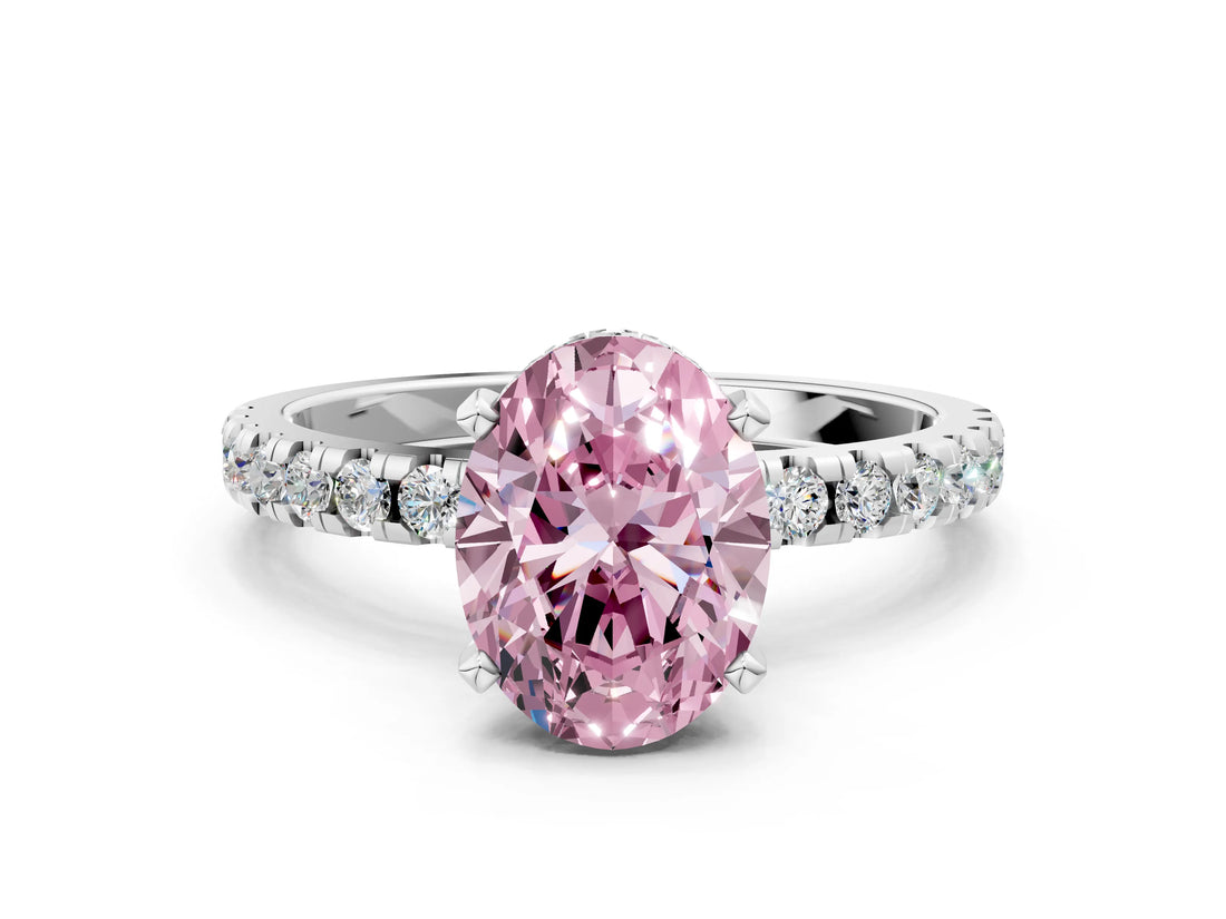 White gold Fancy Pink Oval Cut Diamond Solitaire Ring with Pavé Band and Four-Prong Setting_75