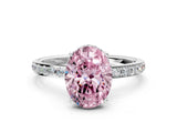 White gold Fancy Pink Oval Cut Diamond Solitaire Ring with Pavé Band and Hidden Halo_31