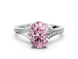 White gold Fancy Pink Oval Cut Diamond Solitaire Ring with Pavé Band and Prong Setting_12