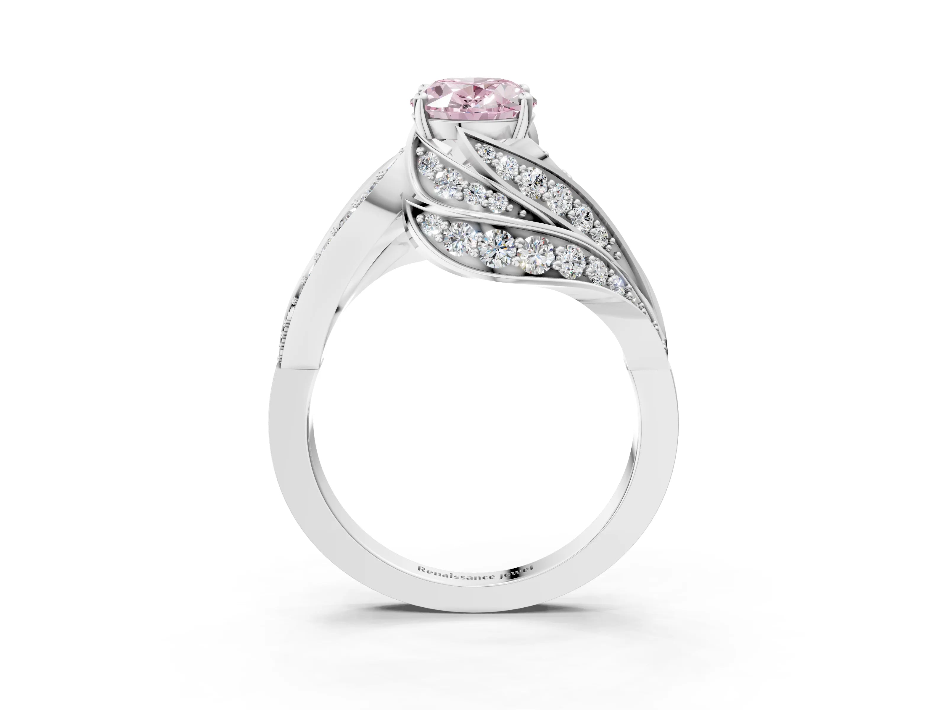 White gold Fancy Pink Oval Cut Diamond Solitaire Ring with Prong Setting and Twisted Pavé Band_27