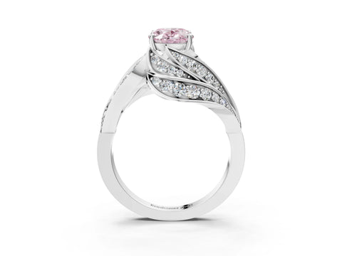 White gold Fancy Pink Oval Cut Diamond Solitaire Ring with Prong Setting and Twisted Pavé Band_27