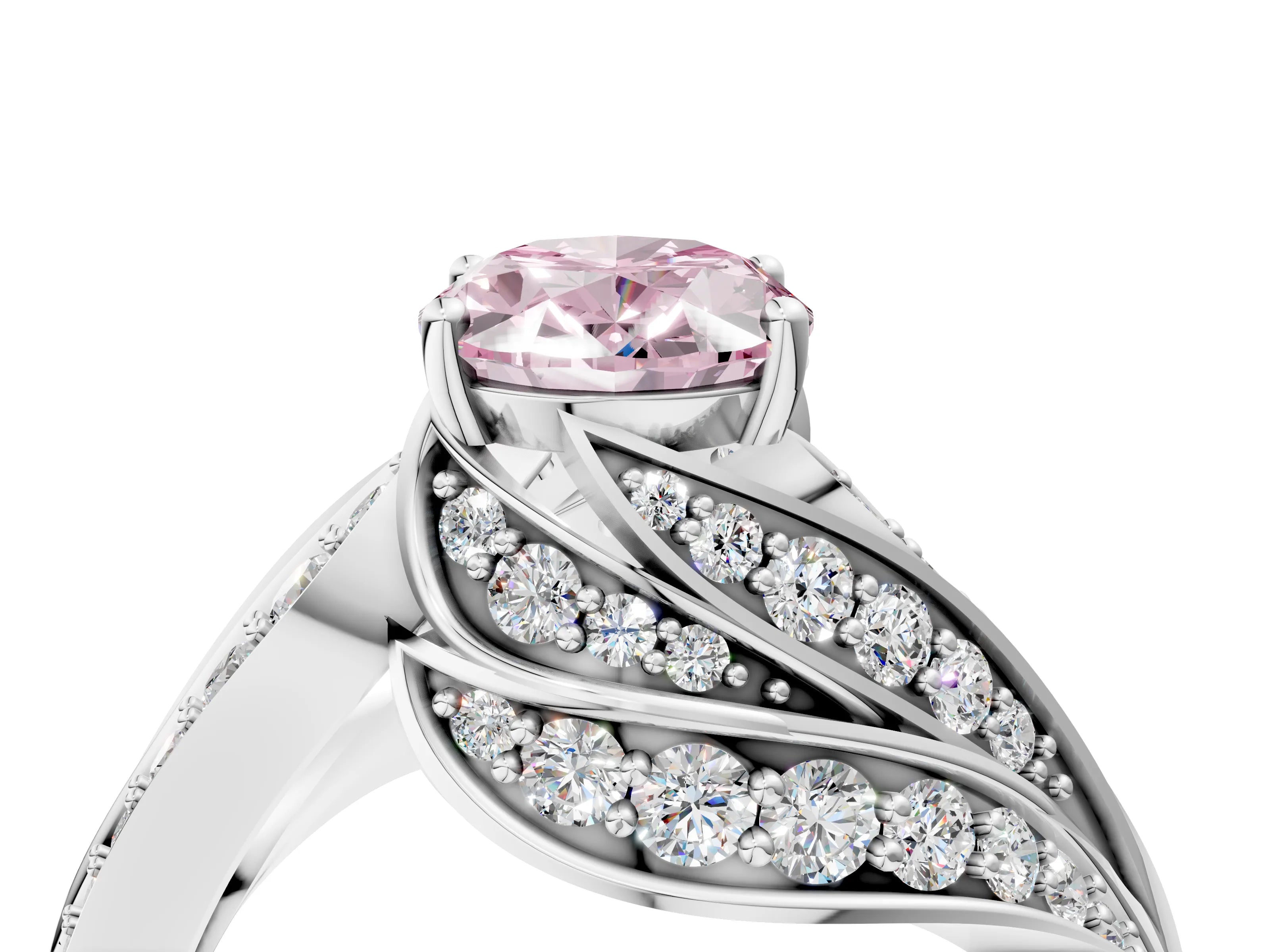 White gold Fancy Pink Oval Cut Diamond Solitaire Ring with Prong Setting and Twisted Pavé Band_28