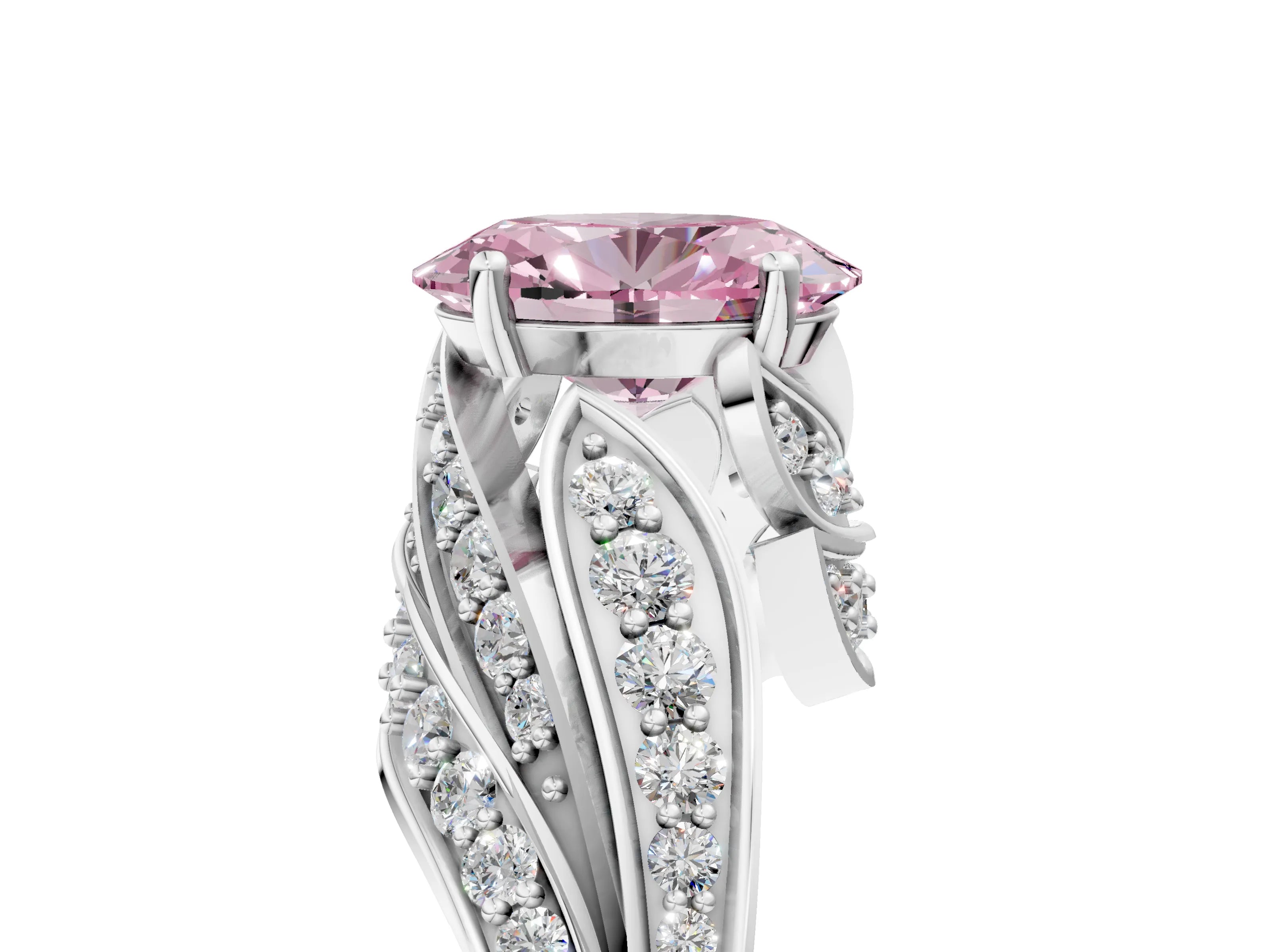 White gold Fancy Pink Oval Cut Diamond Solitaire Ring with Prong Setting and Twisted Pavé Band_29