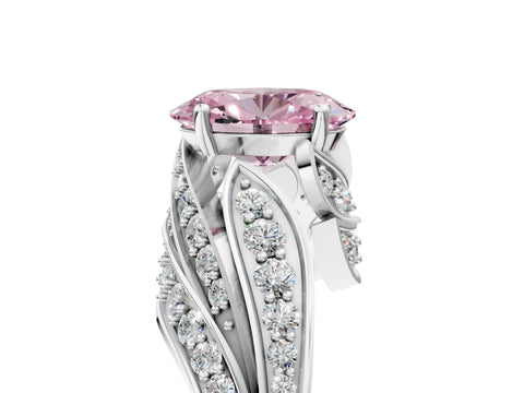 White gold Fancy Pink Oval Cut Diamond Solitaire Ring with Prong Setting and Twisted Pavé Band_29