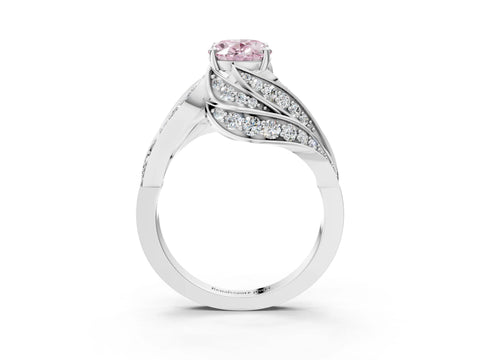 White gold Fancy Pink Oval Cut Diamond Solitaire Ring with Prong Setting and Twisted Pavé Band_3