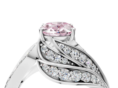 White gold Fancy Pink Oval Cut Diamond Solitaire Ring with Prong Setting and Twisted Pavé Band_4