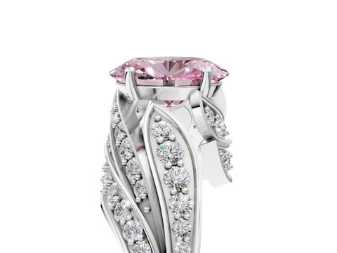 White gold Fancy Pink Oval Cut Diamond Solitaire Ring with Prong Setting and Twisted Pavé Band_5