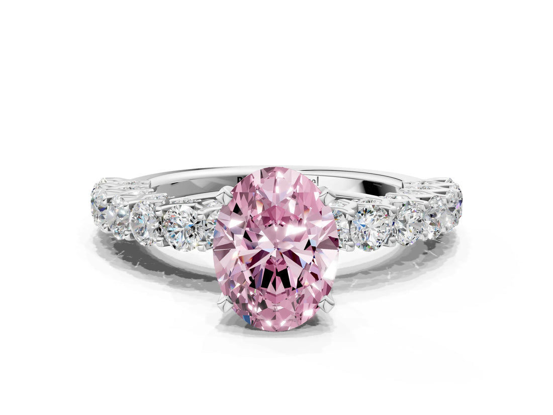 White gold Fancy Pink Oval Cut Diamond Solitaire Ring with Shared Prong Pavé Band and Four-Prong Setting_57