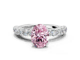 White gold Fancy Pink Oval Cut Diamond Solitaire Ring with Shared Prong Pavé Band and Four-Prong Setting_57