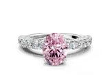 White gold Fancy Pink Oval Cut Diamond Solitaire Ring with Shared Prong Pavé Band and Four-Prong Setting_70
