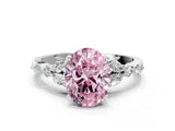 White gold Fancy Pink Oval Cut Diamond Solitaire Ring with Side Stones and Four-Prong Setting_99