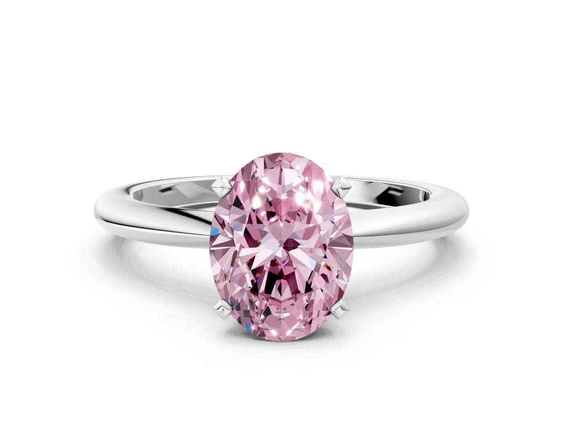 White gold Fancy Pink Oval Cut Diamond Solitaire Ring with Six-Prong Setting and Classic Band_313