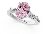 White gold Fancy Pink Oval  Cut Diamond Solitaire Ring with Tapered Baguette Accents and Four-Prong Setting_79