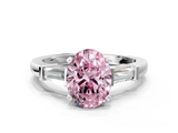 White gold Fancy Pink Oval  Cut Diamond Solitaire Ring with Tapered Baguette Accents and Four-Prong Setting_82