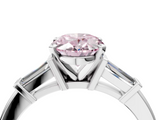 White gold Fancy Pink Oval  Cut Diamond Solitaire Ring with Tapered Baguette Accents and Four-Prong Setting_86