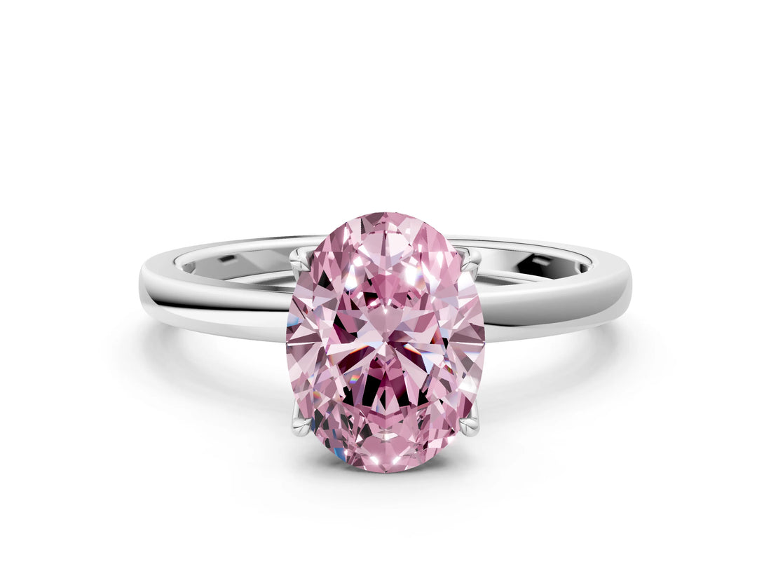 White gold Fancy Pink Oval Cut Diamond Solitaire Ring with Thin Band and Prong Setting_25