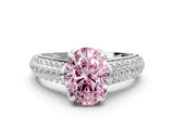 White gold Fancy Pink Oval Cut Diamond Solitaire Ring with Three-Row Pavé Band and Four-Prong Setting_49
