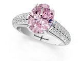 White gold Fancy Pink Oval Cut Diamond Solitaire Ring with Three-Row Pavé Band and Four-Prong Setting_50