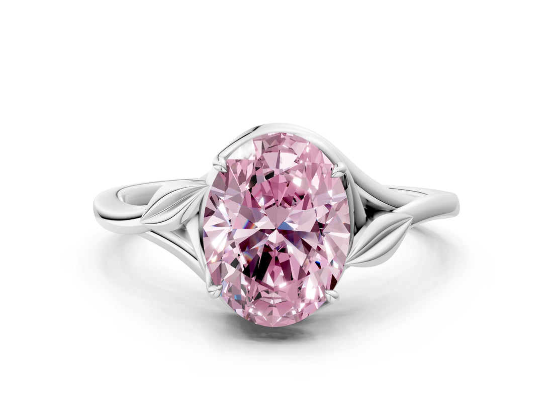 White gold Fancy Pink Oval Cut Diamond Solitaire Ring with Twist Band and Four-Prong Setting_113