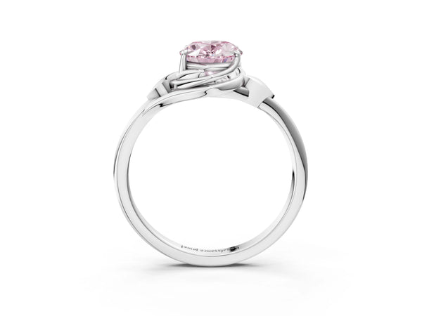 Platinum Fancy Pink Oval Cut Diamond Solitaire Ring with Twist Band and Four-Prong Setting