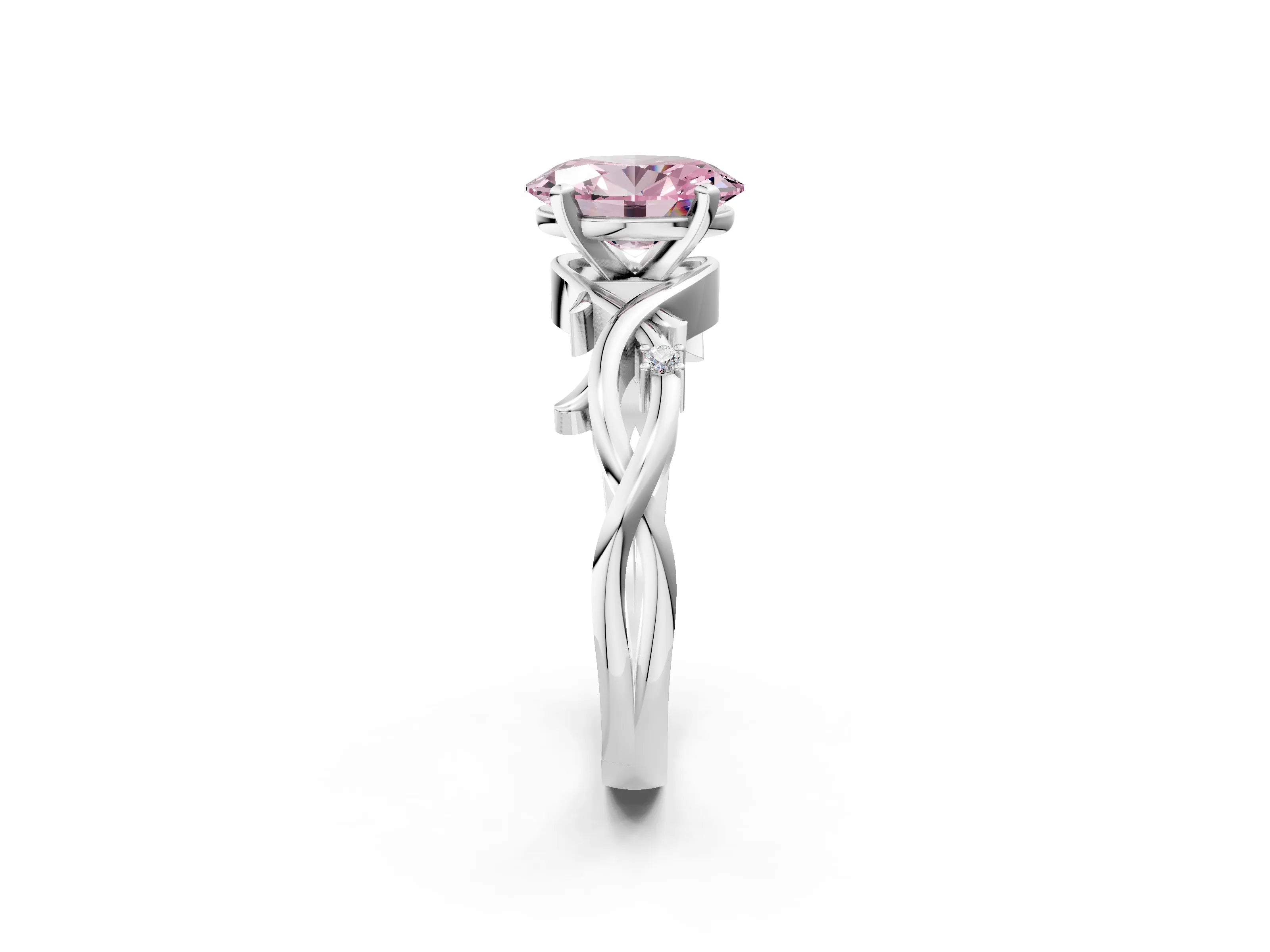 White gold Fancy Pink Oval Cut Diamond Solitaire Ring with Twisted Band and Prong Setting_335