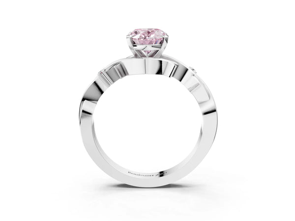 White Gold Oval Solitaire Engagement Ring Setting for Fancy Pink Center with Vine Twist Band