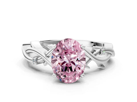 White gold Fancy Pink Oval Cut Diamond Solitaire Ring with Twisted Band and Prong Setting_348