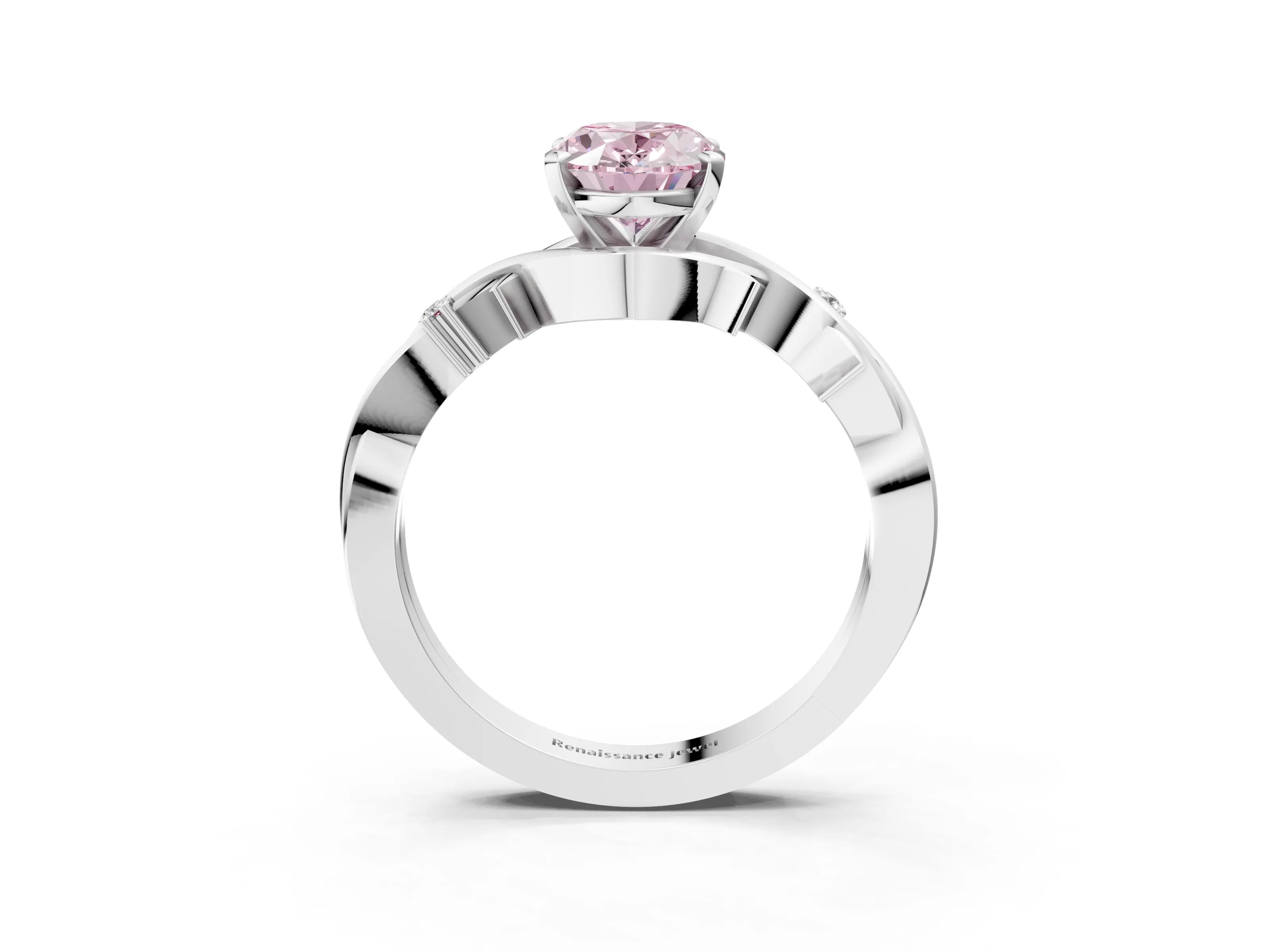 White gold Fancy Pink Oval Cut Diamond Solitaire Ring with Twisted Band and Prong Setting_351